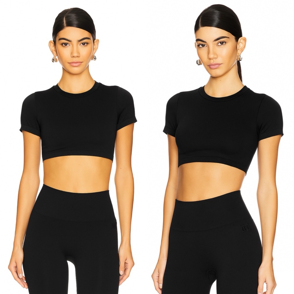 Revolve IVL Collective Seamless T-Shirt Crop Bra Top, Black sz. XS/S
